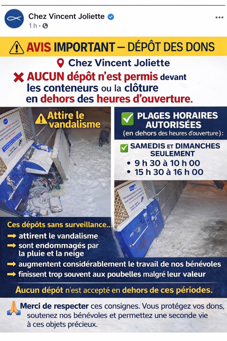 ⚠️ AVIS IMPORTANT – DÉPÔT DES DONS